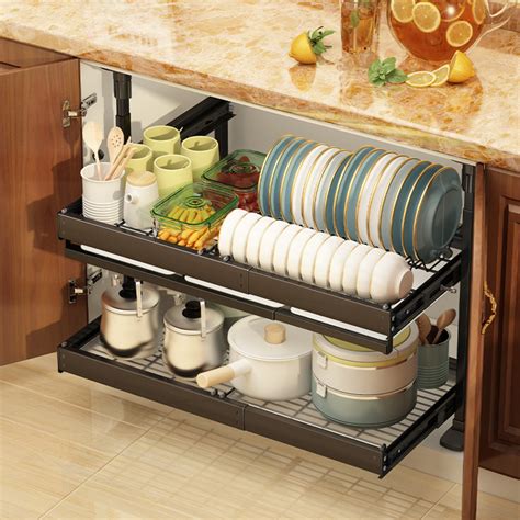 pull-out sliding steel wire kitchen cabinet organizer drawer|adjustable pull out cabinet organizer.